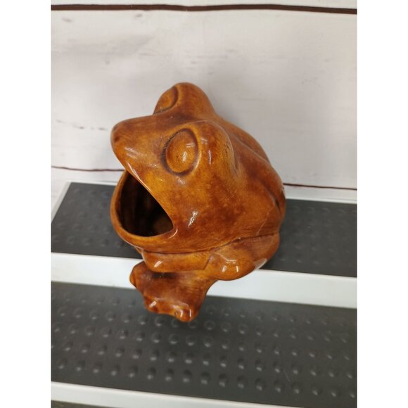 Vintage Wide Mouth Ceramic Frog Kitchen Sponge‎ Scrubber Holder Brown - Picture 2 of 5